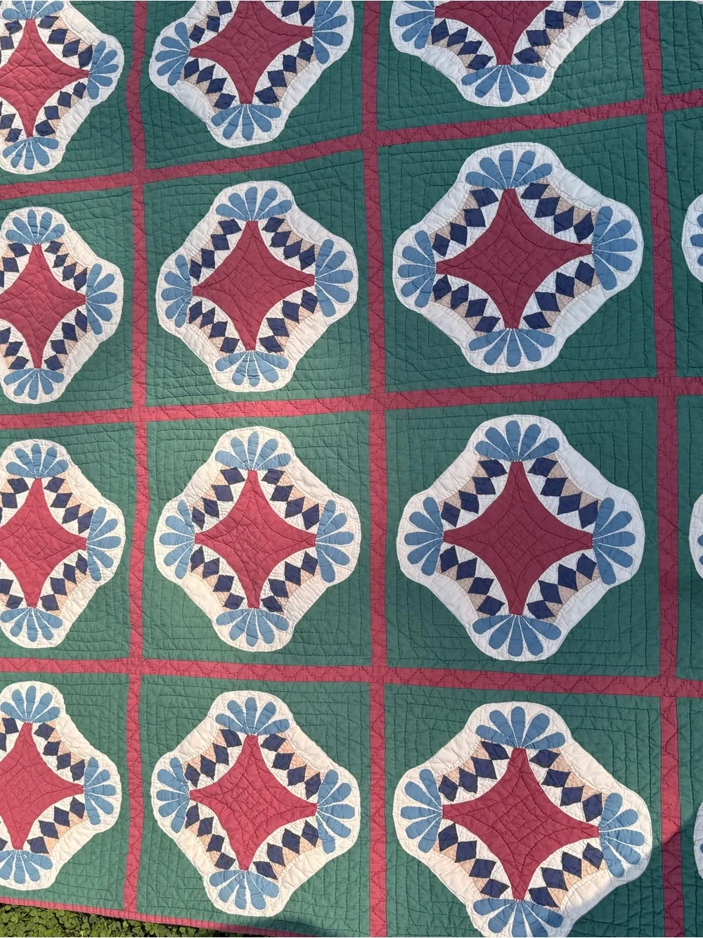 Vintage Bob Timberlake, Red & Blue Patchwork Quilt - 75” x 60”